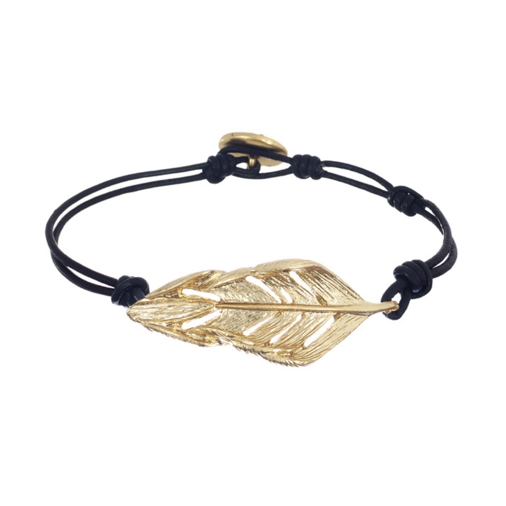 Sculpted Feather Leather Wrap Bracelet-b086g
